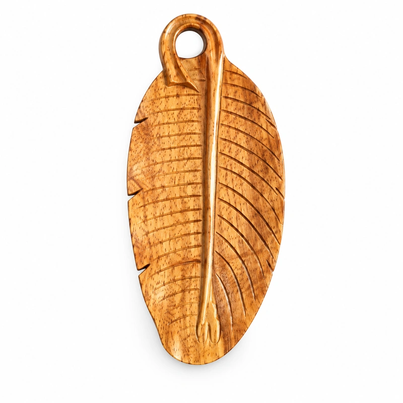 Leaf Tray with Loop Handle in doussie wood on white Leaf Tray with Loop Handle in doussie wood on white