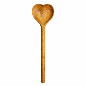 Hand-carved heart-shaped Doussie Wood spoon on a white background