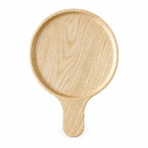 Round Ash Handle Tray in ash wood on white
