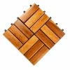 Twelve-slat natural acacia interlocking patio tile viewed from above