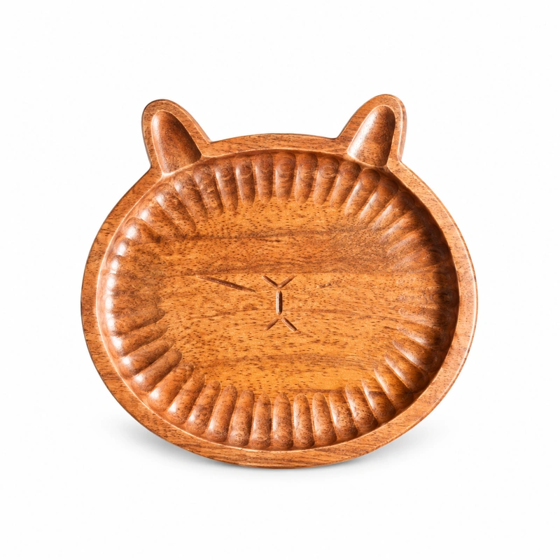 Ribbed Cat Wood Tray in doussie wood on white Ribbed Cat Wood Tray in doussie wood on white