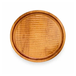 Rubberwood Round Tray 20 cm Teak Colour on a clean white background