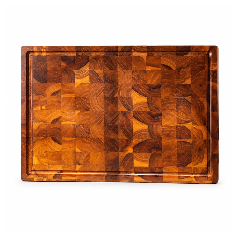 Teak End Grain Cutting Board 30 x 20 cm on a clean white background Teak End Grain Cutting Board 30 x 20 cm on a clean white background