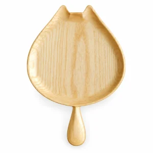 Cat Handle Ash Tray in ash wood on white