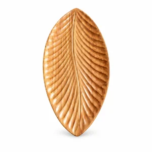 Ribbed Leaf Wood Tray in doussie wood on white