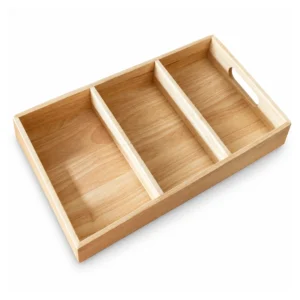 Rubberwood Divided Tray 41.6 x 25 cm on a clean white background