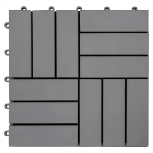 Outdoor wood decking tiles with 12 grey-blue acacia slats