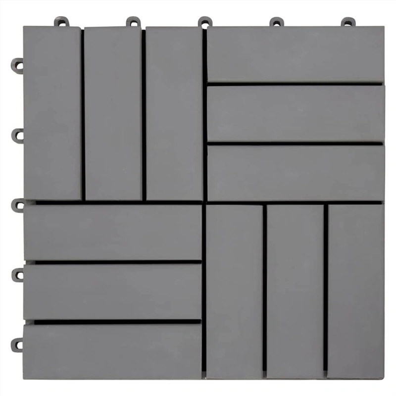 Outdoor wood decking tiles with 12 grey-blue acacia slats Outdoor wood decking tiles with 12 grey-blue acacia slats