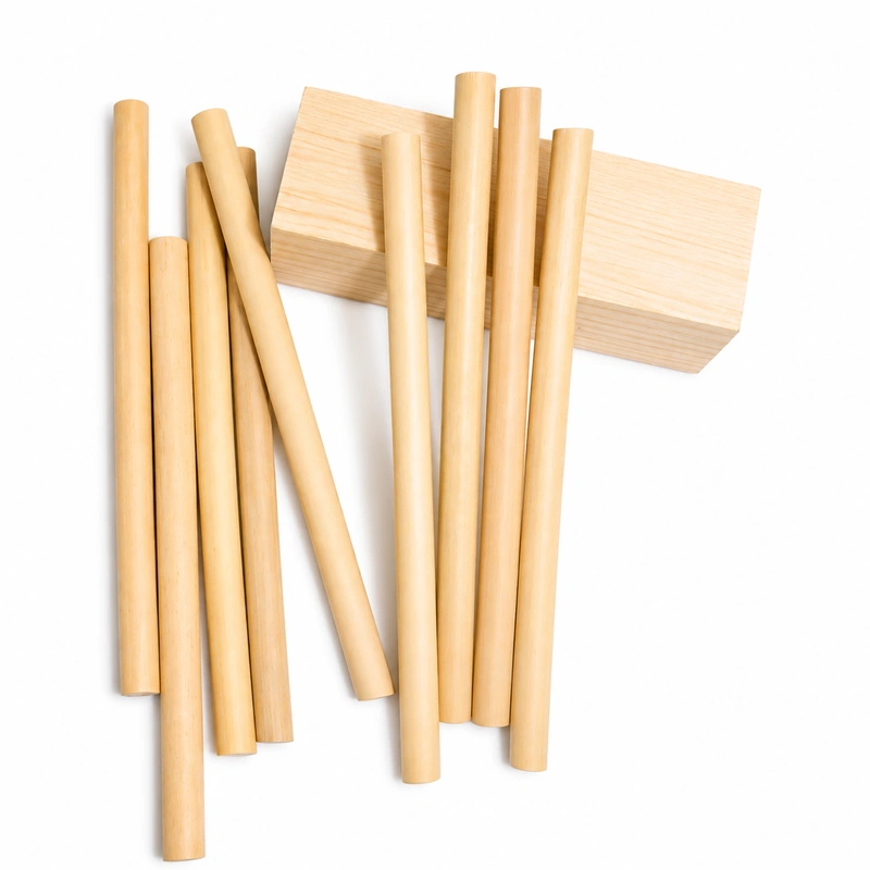 Natural bamboo drinking straws arranged beside a wooden block on white Natural bamboo drinking straws arranged beside a wooden block on white