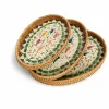 Ovan Rattan Tray with Mother of Pearl Inlay 8 Set of three oval woven rattan trays with colourful decorative inlay on white