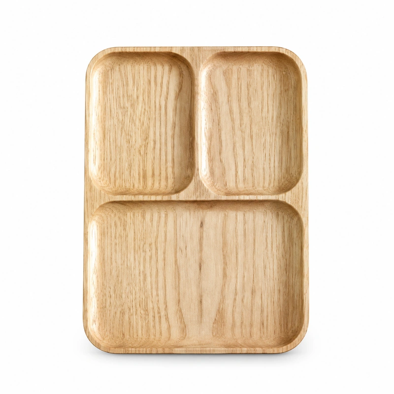 Three Section Ash Tray in ash wood on white Three Section Ash Tray in ash wood on white