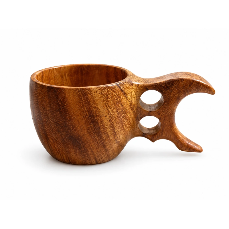 Forked Handle Wooden Cup in doussie wood on white Forked Handle Wooden Cup in doussie wood on white