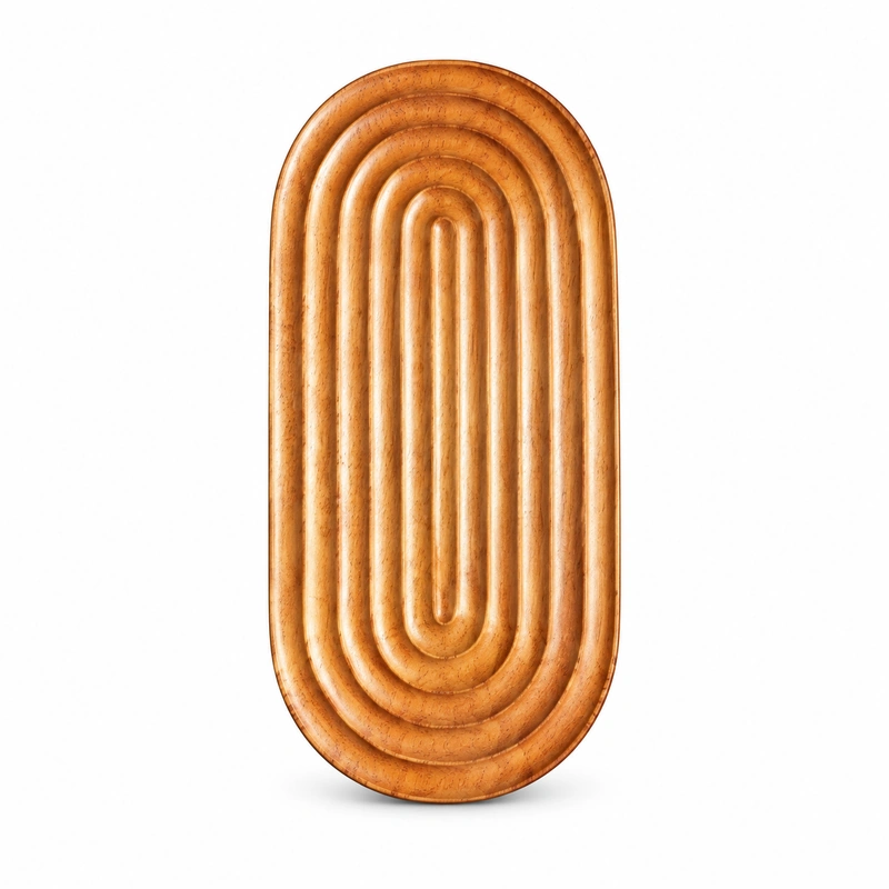 Large Oval Grooved Tray in doussie wood on white Large Oval Grooved Tray in doussie wood on white