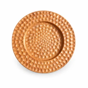 Dimpled Round Wood Tray in doussie wood on white