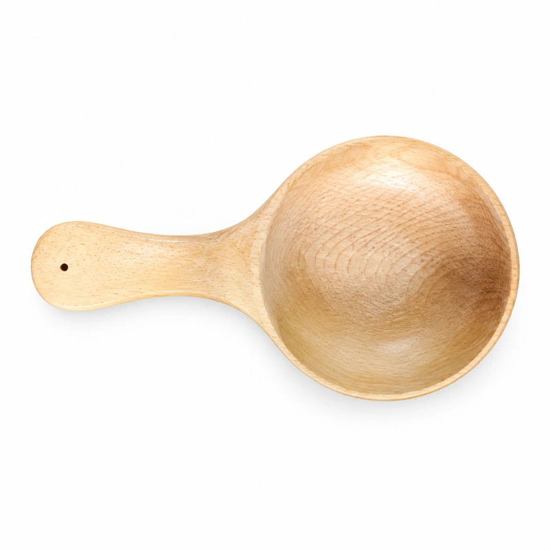 Round Wooden Scoop in ash wood with a flat handle and hanging hole Round Wooden Scoop in ash wood with a flat handle and hanging hole