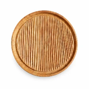 Large Round Grooved Tray in doussie wood on white