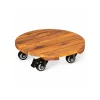 Round golden acacia plant caddy with swivel casters on a white background