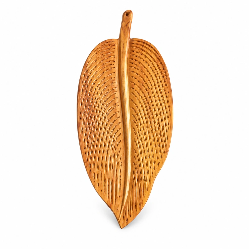 Lattice Leaf Wood Tray in doussie wood on white Lattice Leaf Wood Tray in doussie wood on white
