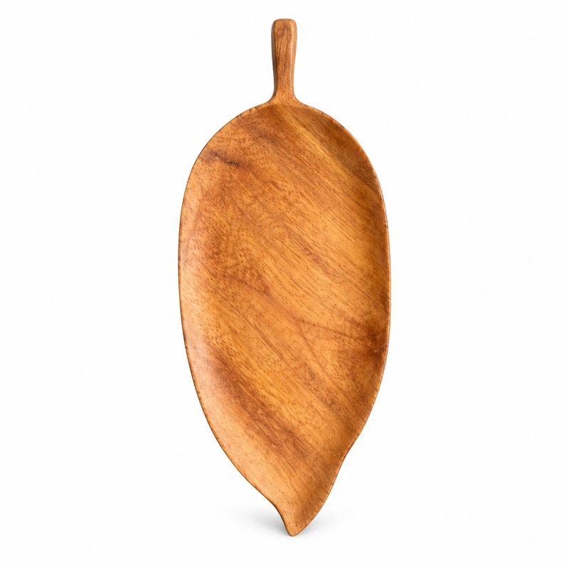 Smooth Leaf Wood Tray in doussie wood on white Smooth Leaf Wood Tray in doussie wood on white