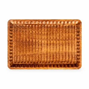 Ornate Rectangular Wood Tray in doussie wood on white
