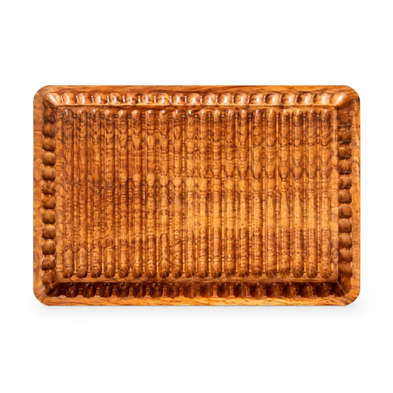 Ornate Rectangular Wood Tray in doussie wood on white Ornate Rectangular Wood Tray in doussie wood on white