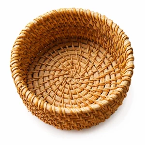 Natural rattan snack bowl with a handwoven base and wrapped rim