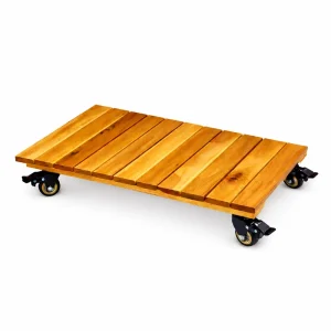 Golden acacia plant caddy with wheels and a rectangular 50 by 30 cm platform