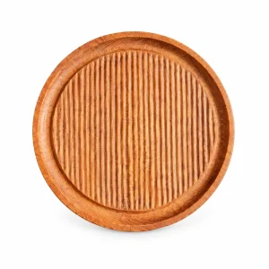 Round Grooved Doussie Tray in doussie wood on white