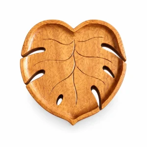 Split Leaf Wood Tray in doussie wood on white