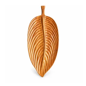 Long Veined Leaf Tray in doussie wood on white