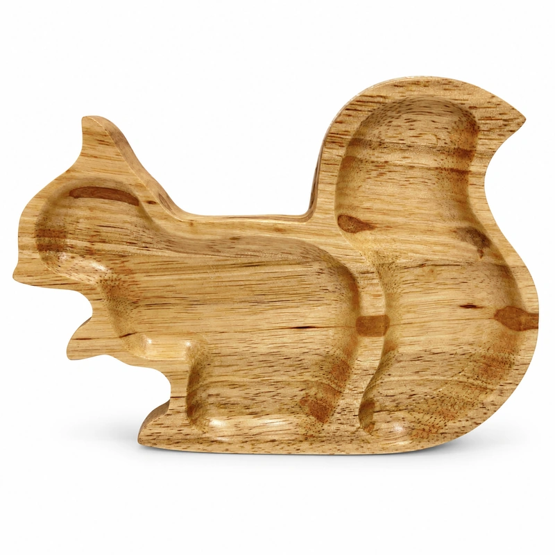 Rubberwood Squirrel-Shaped Tray 18 x 13 cm on a clean white background Rubberwood Squirrel-Shaped Tray 18 x 13 cm on a clean white background