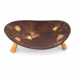 oval coconut shell tray with wooden feet product view
