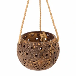 carved coconut shell hanging planter product view