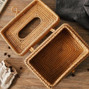 Handcrafted Rattan Tissue Box – Export Quality 3 Inside view of the woven tissue box and lift-up lid