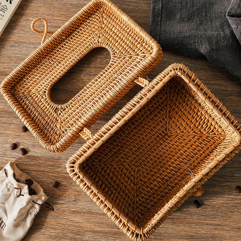 Inside view of the woven tissue box and lift-up lid Inside view of the woven tissue box and lift-up lid