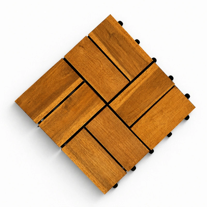 Close product view of the eight straight wood slats on one deck tile Close product view of the eight straight wood slats on one deck tile