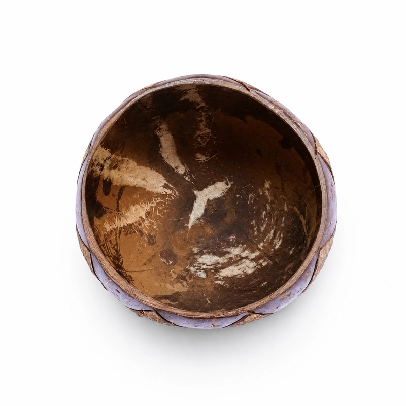 Top view of the hand-polished natural coconut shell bowl interior Top view of the hand-polished natural coconut shell bowl interior