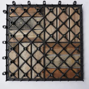 High Quality Acacia Wood Deck Tiles - 12 Slats Walnut 3 Underside of an acacia deck tile showing its interlocking PP base
