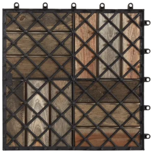 Outdoor Wood Decking Tiles - 12 Slats Grey 3 Underside of an acacia tile with a black PP lattice base