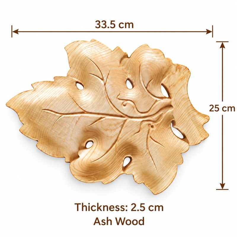 Carved Ash Leaf Tray overall dimensions 33.5 × 25 × 2.5 cm in ash wood Carved Ash Leaf Tray overall dimensions 33.5 × 25 × 2.5 cm in ash wood