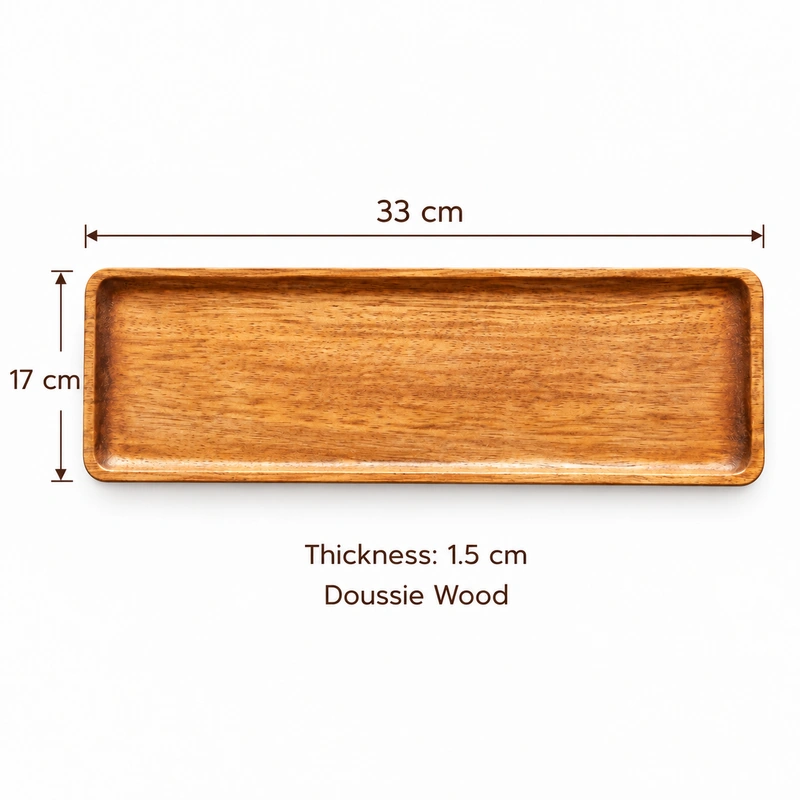 Long Doussie Wood Tray overall dimensions 33 × 17 × 1.5 cm in doussie wood Long Doussie Wood Tray overall dimensions 33 × 17 × 1.5 cm in doussie wood