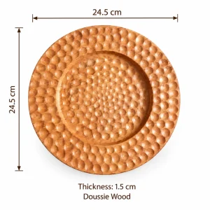 Dimpled Round Wood Tray overall dimensions 24.5 × 24.5 × 1.5 cm in doussie wood