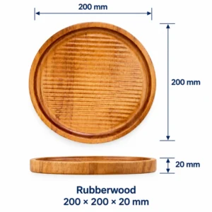 Rubberwood Round Tray 20 cm Teak Colour, 200 × 200 × 20 mm, Rubberwood