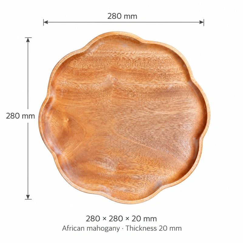 African Mahogany Flower Tray 28 cm dimensions 280 × 280 × 20 mm and African mahogany material African Mahogany Flower Tray 28 cm dimensions 280 × 280 × 20 mm and African mahogany material