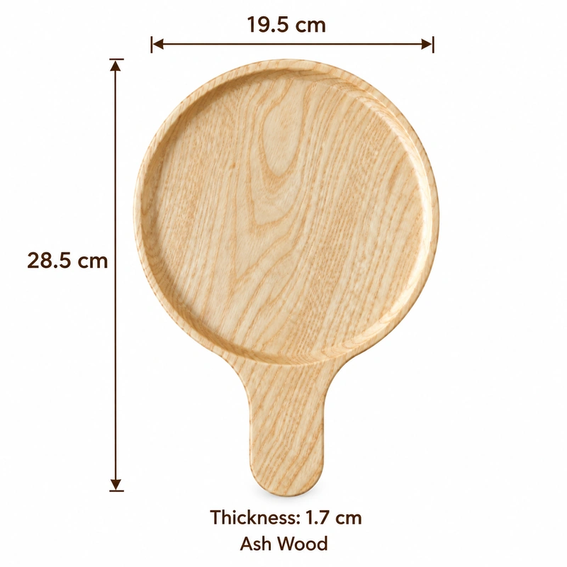 Round Ash Handle Tray overall dimensions 28.5 × 19.5 × 1.7 cm in ash wood Round Ash Handle Tray overall dimensions 28.5 × 19.5 × 1.7 cm in ash wood