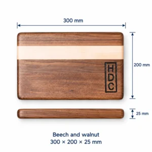 Walnut Beech Cutting Board with Stripe 30 x 20 cm, 300 × 200 × 25 mm, Beech and walnut