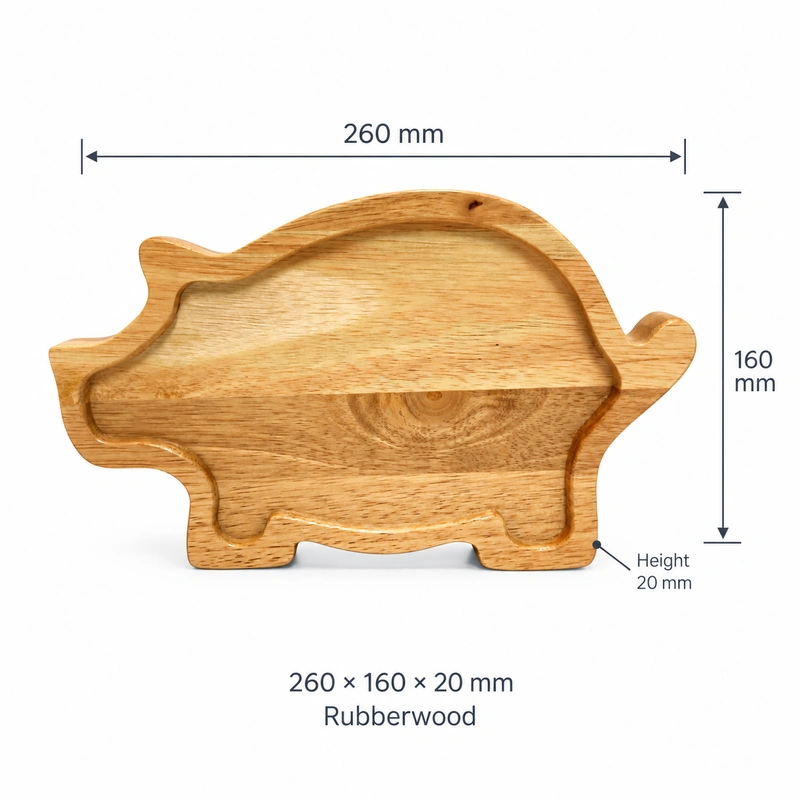 Rubberwood Pig-Shaped Tray 26 x 16 cm dimensions 260 × 160 × 20 mm and Rubberwood material Rubberwood Pig-Shaped Tray 26 x 16 cm dimensions 260 × 160 × 20 mm and Rubberwood material