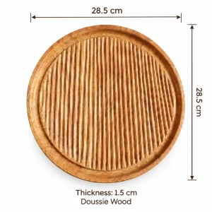Large Round Grooved Tray overall dimensions 28.5 × 28.5 × 1.5 cm in doussie wood