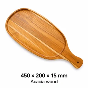 Acacia Oval Handled Tray 45 x 20 cm, Teak-Color Finish, 450 × 200 × 15 mm, Acacia dimensions