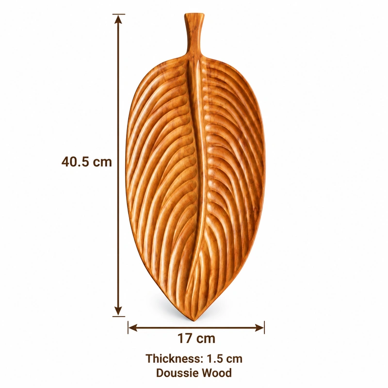 Long Veined Leaf Tray overall dimensions 40.5 × 17 × 1.5 cm in doussie wood Long Veined Leaf Tray overall dimensions 40.5 × 17 × 1.5 cm in doussie wood
